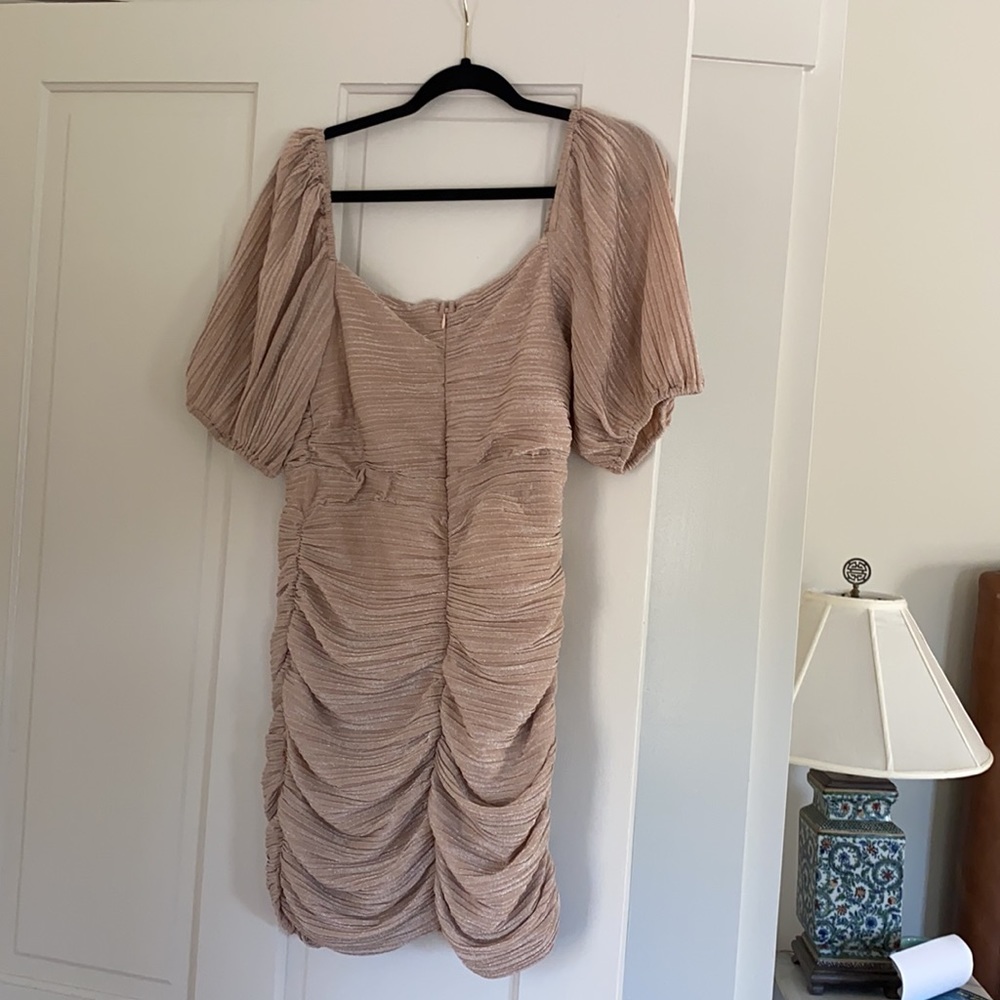 Lulu's Tan Ruched Mini Dress - Picture 8 of 8